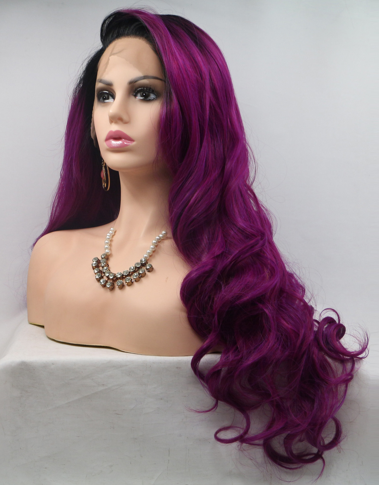 22" lace front deep purple wavy long wigs Super X Studio